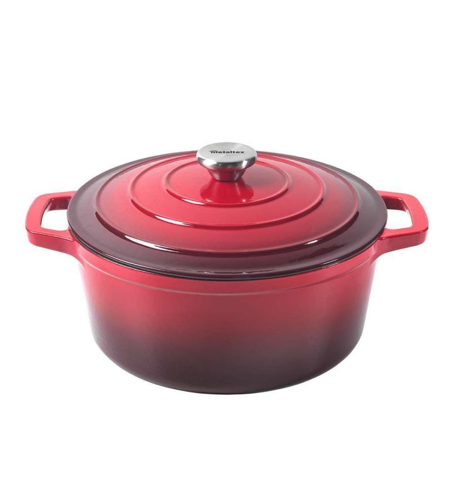 Cocotte ronde Materia avec couvercle fonte émaillée - 26cm - 4.8L - 5.3kg rouge/noir