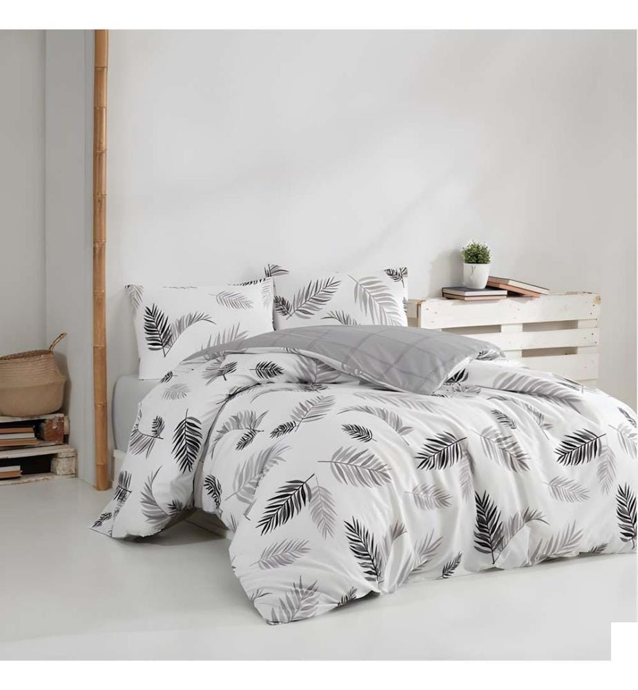 Parure de lit Simple - Gris et blanc