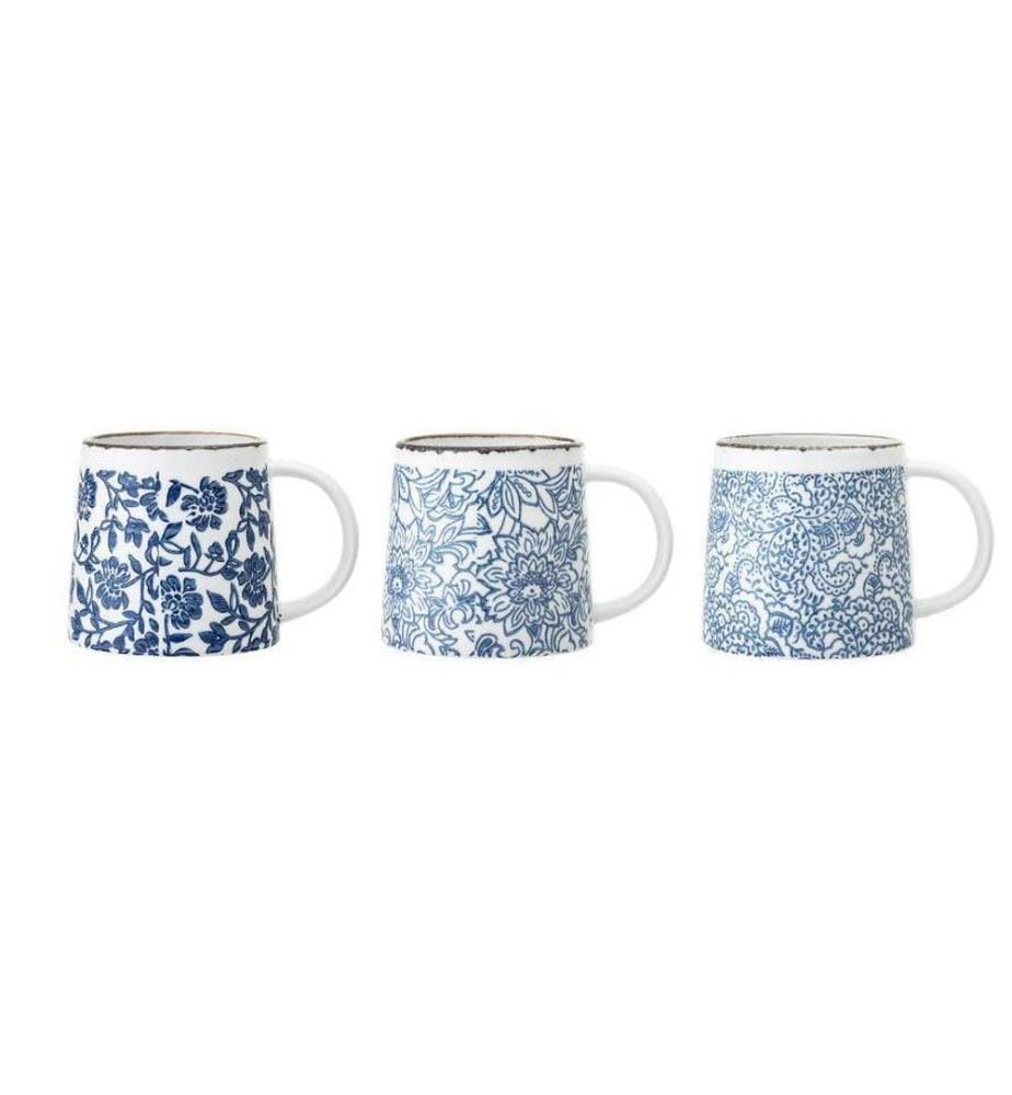 Bloomingville Tasse à café Molly 400 ml, 3 pièces, bleu/blanc