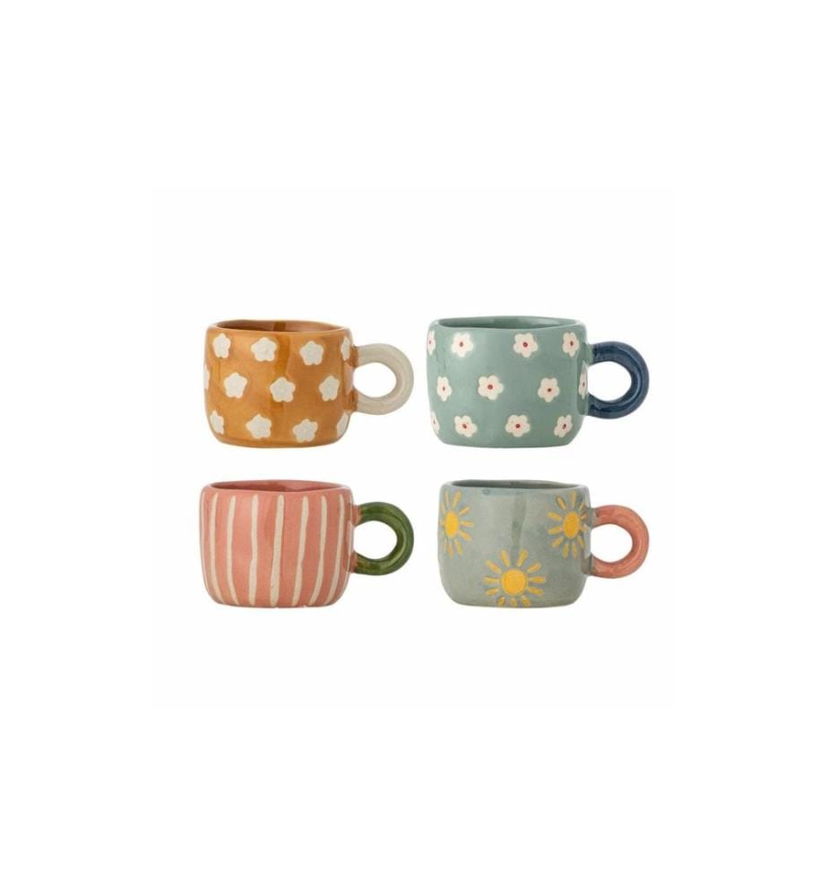 Bloomingville Tasse à café Nini, Grès, 110 ml, Multicolore, 4 pièces
