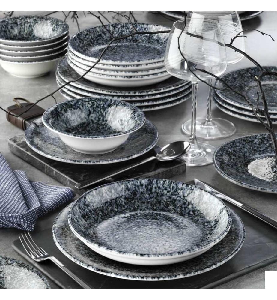 Service de table (24 pièces) - Noir, bleu, blanc