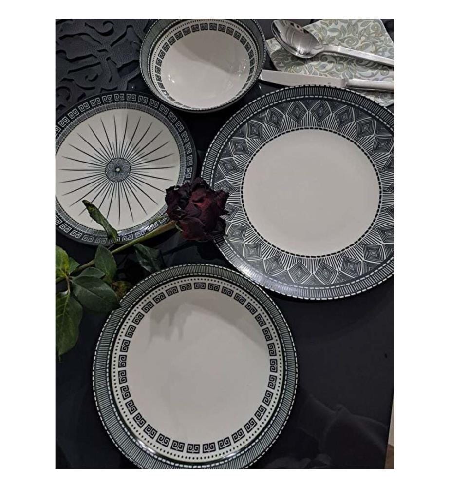 Service de table (24 pièces) - Blanc, anthracite, noir
