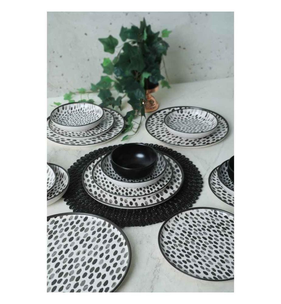 Service de table en céramique (24 pièces) - Noir et blanc