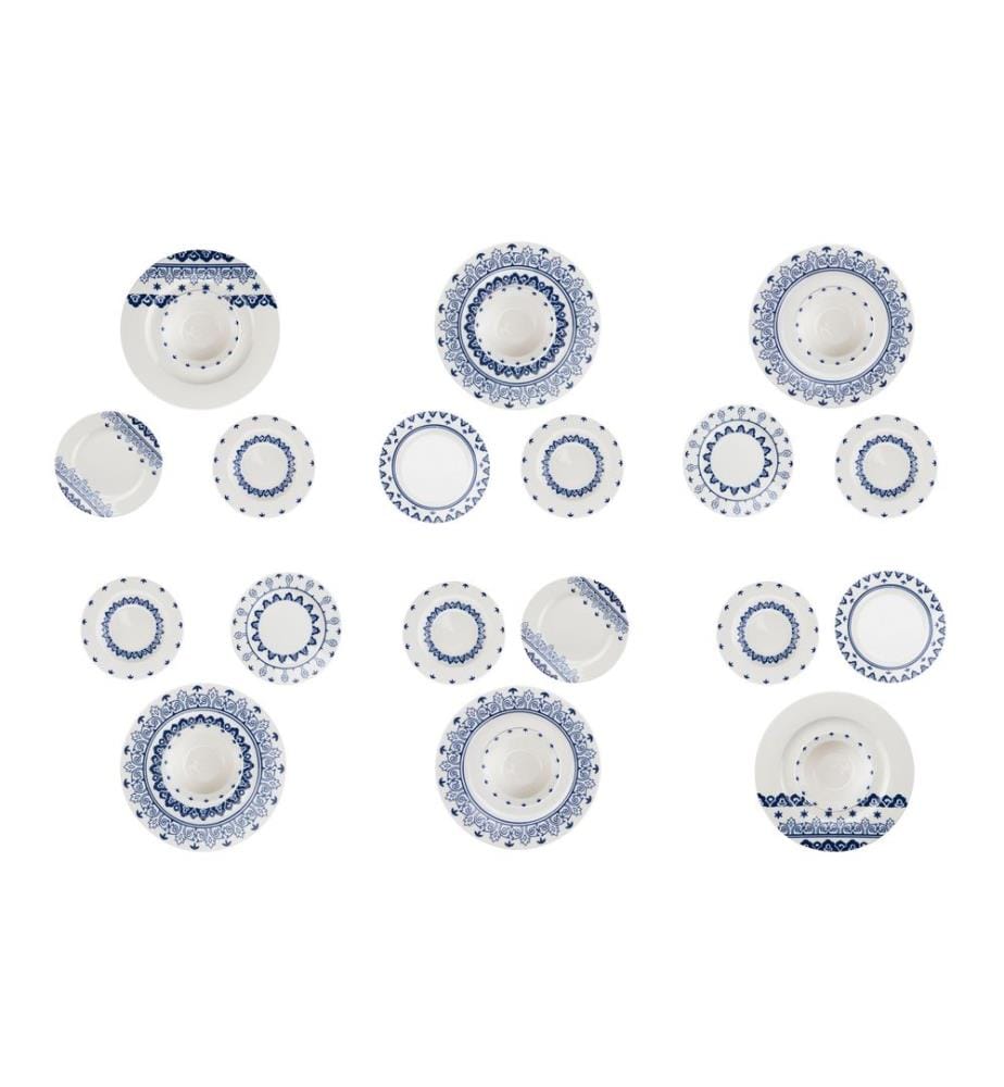 Service de table (24 pièces) - Blanc et bleu