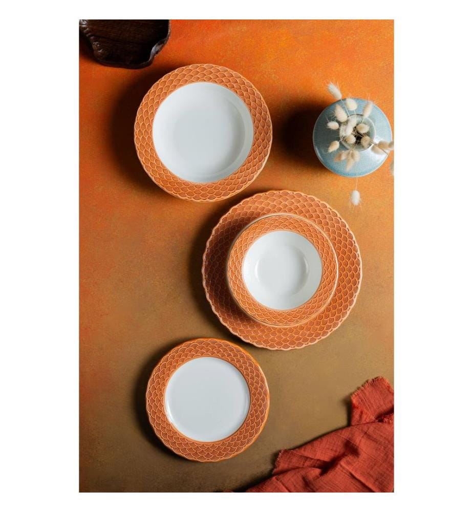 Service de table (24 pièces) - Blanc et orange