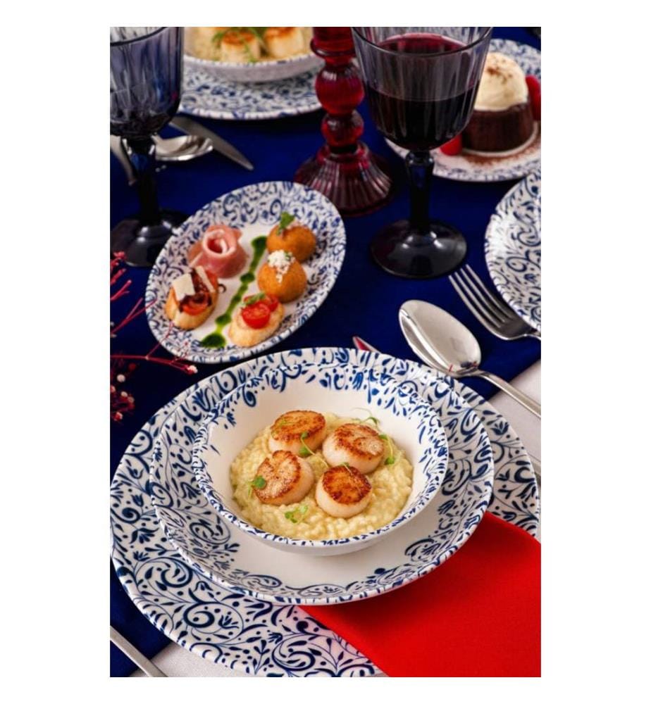 Service de table (18 pièces) - Blanc et bleu