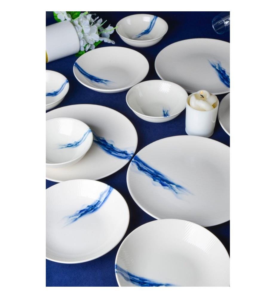 Service de table (18 pièces) - Blanc et bleu