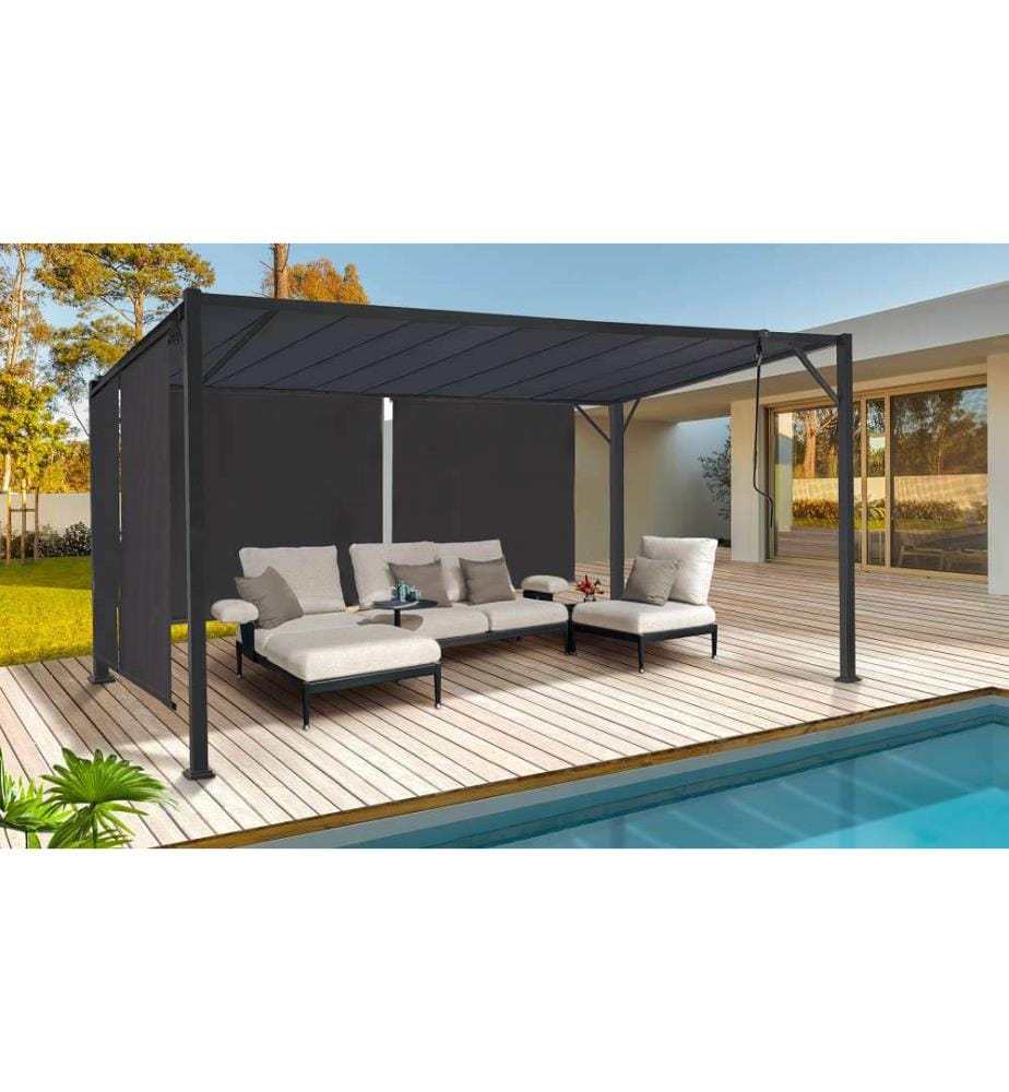 Pergola Venice lames orientables avec 4 stores intégrés - 3 x 4 m