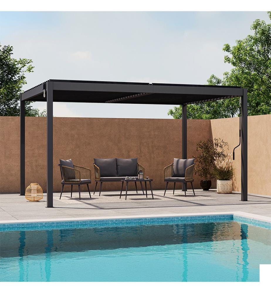 Pergola bioclimatique en aluminium 3x4m - Gris anthracite