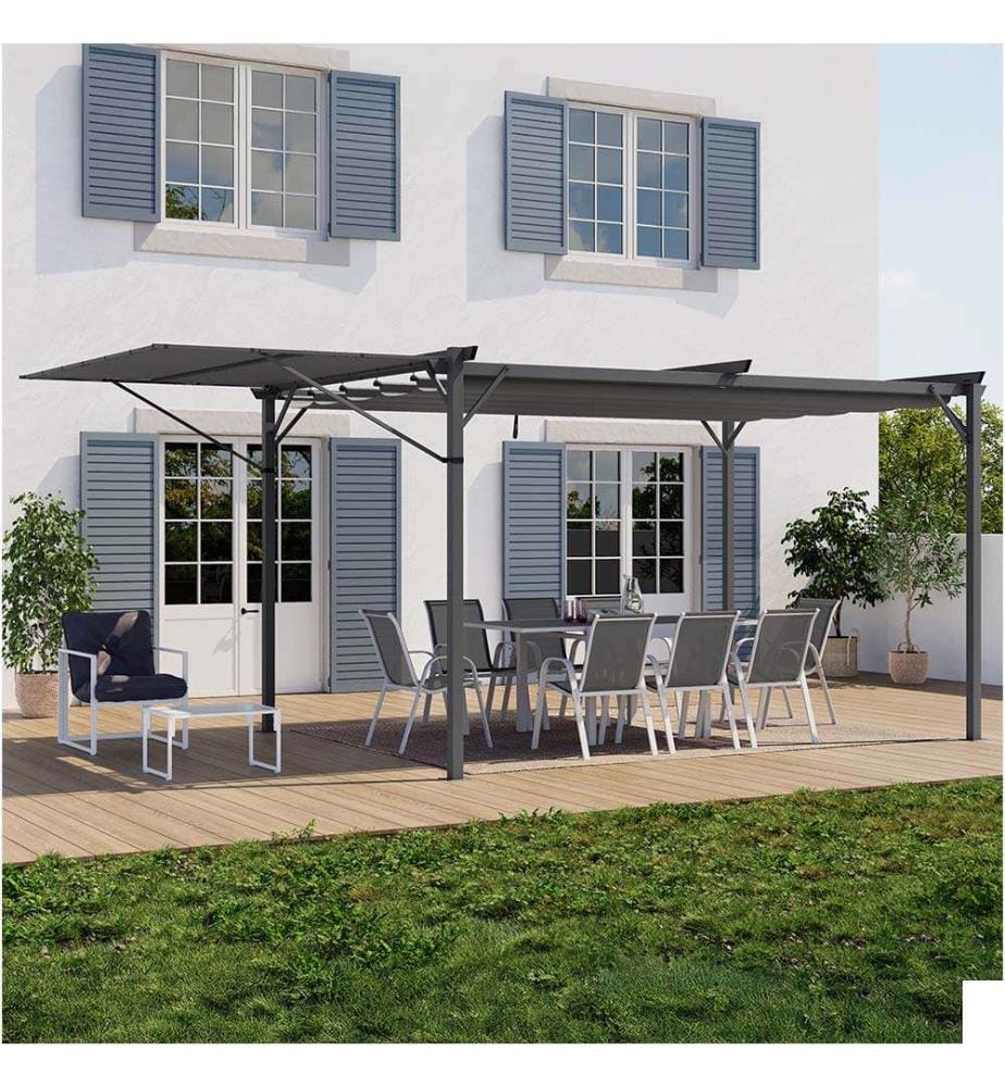 Pergola Marina en acier avec toit rétractable et inclinable 3x4m - Gris