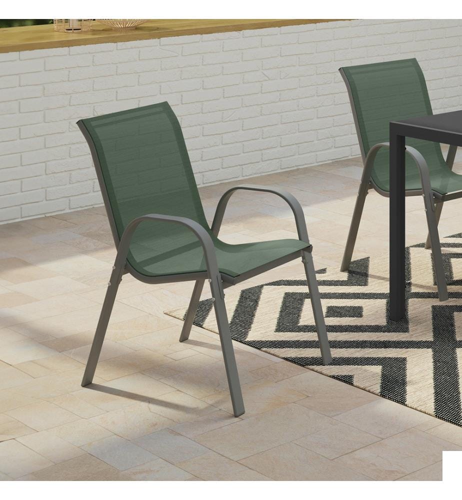 Lot de 6 Chaises de jardin empilables - Gris et Vert Olive