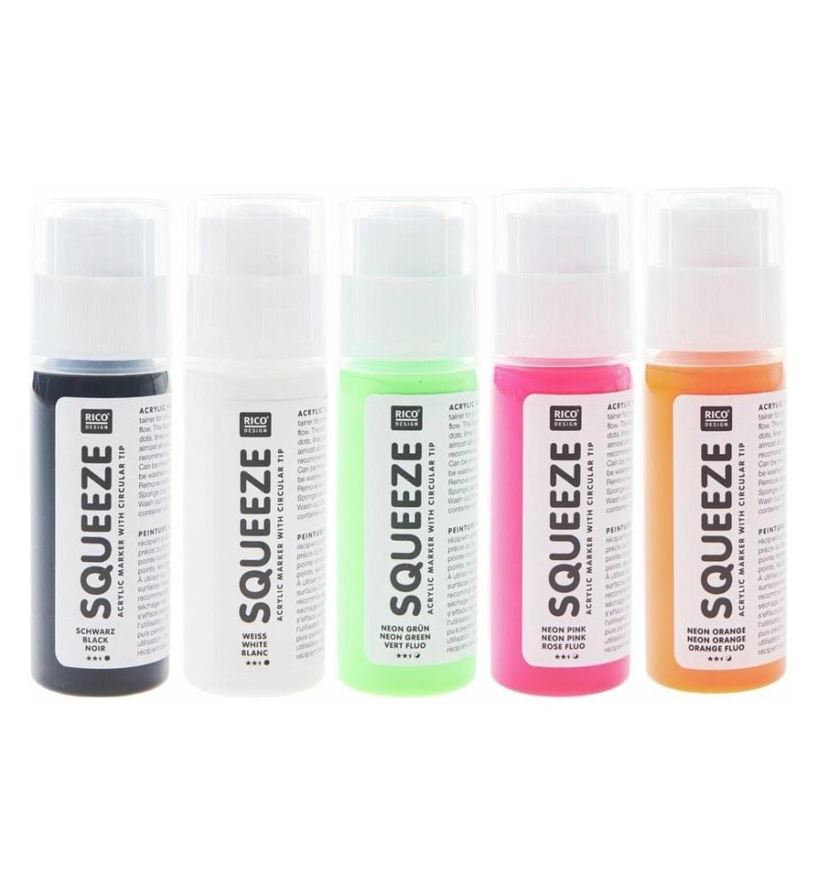 Rico Design Marqueurs acryliques Squeeze 5 x 60 ml, Couleurs néon
