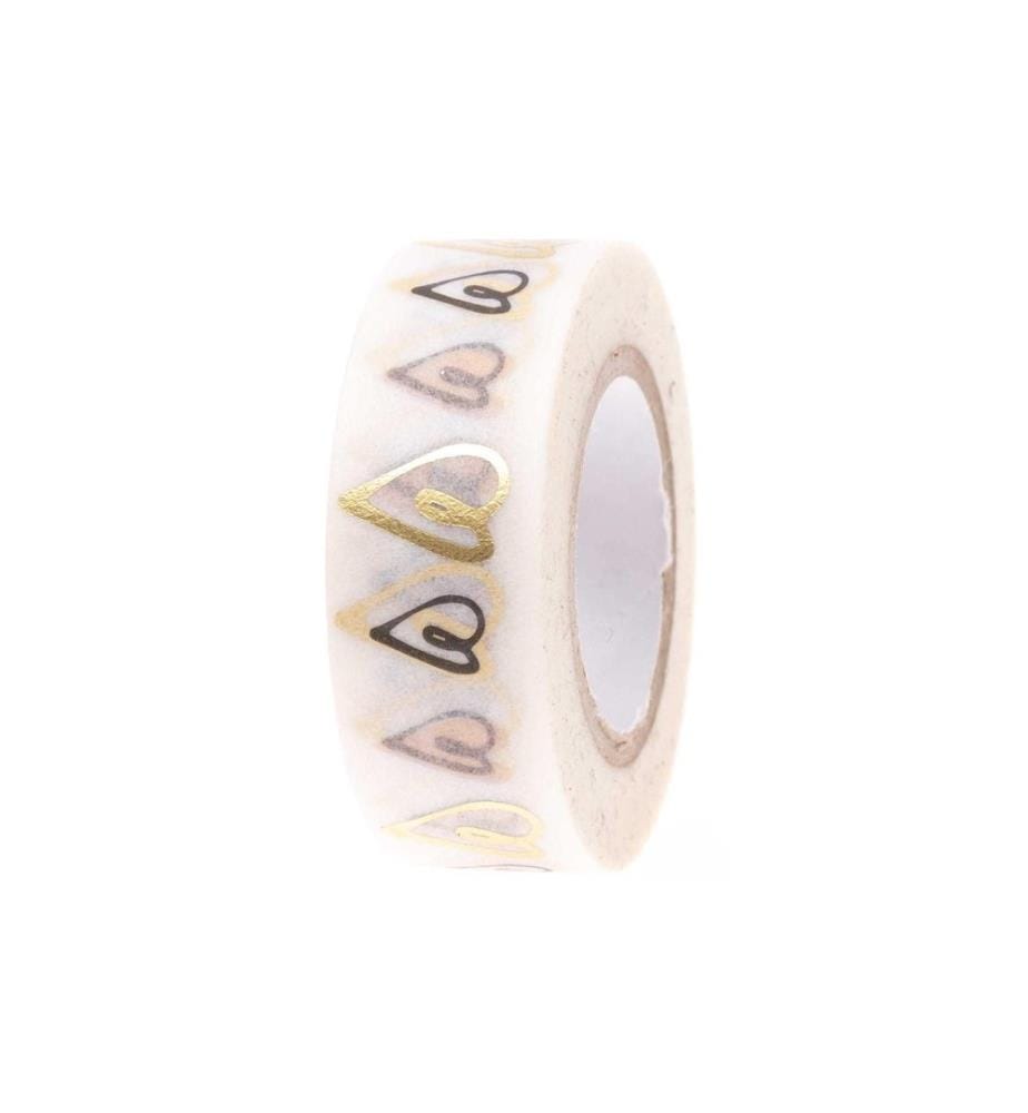 Rico Design ruban washi coeurs 1.5 cm x 10m, or