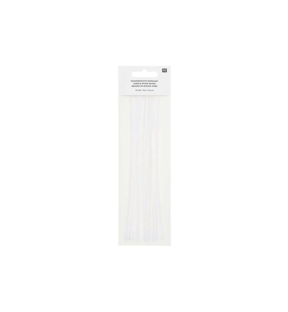 Rico Design Mèche de bougie cirée 20 cm, 20 pièces, Coton