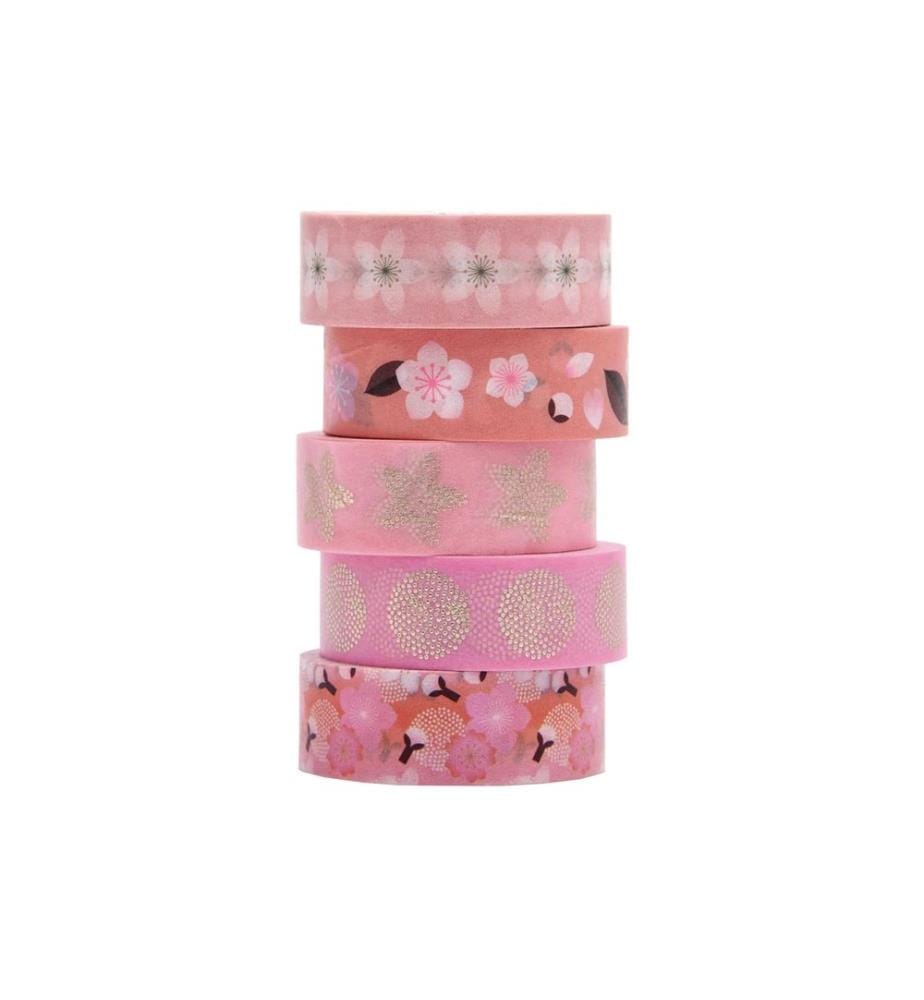 Rico Design Ruban Washi Sakura 5 pièces, Rose, 10 m