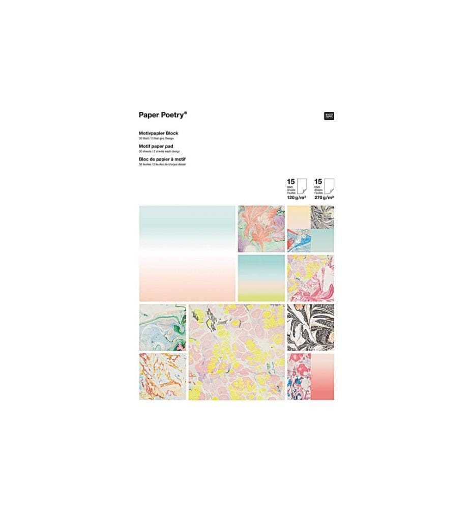 Bloc de motifs Rico Design Paper Poetry marbré, 30 feuilles