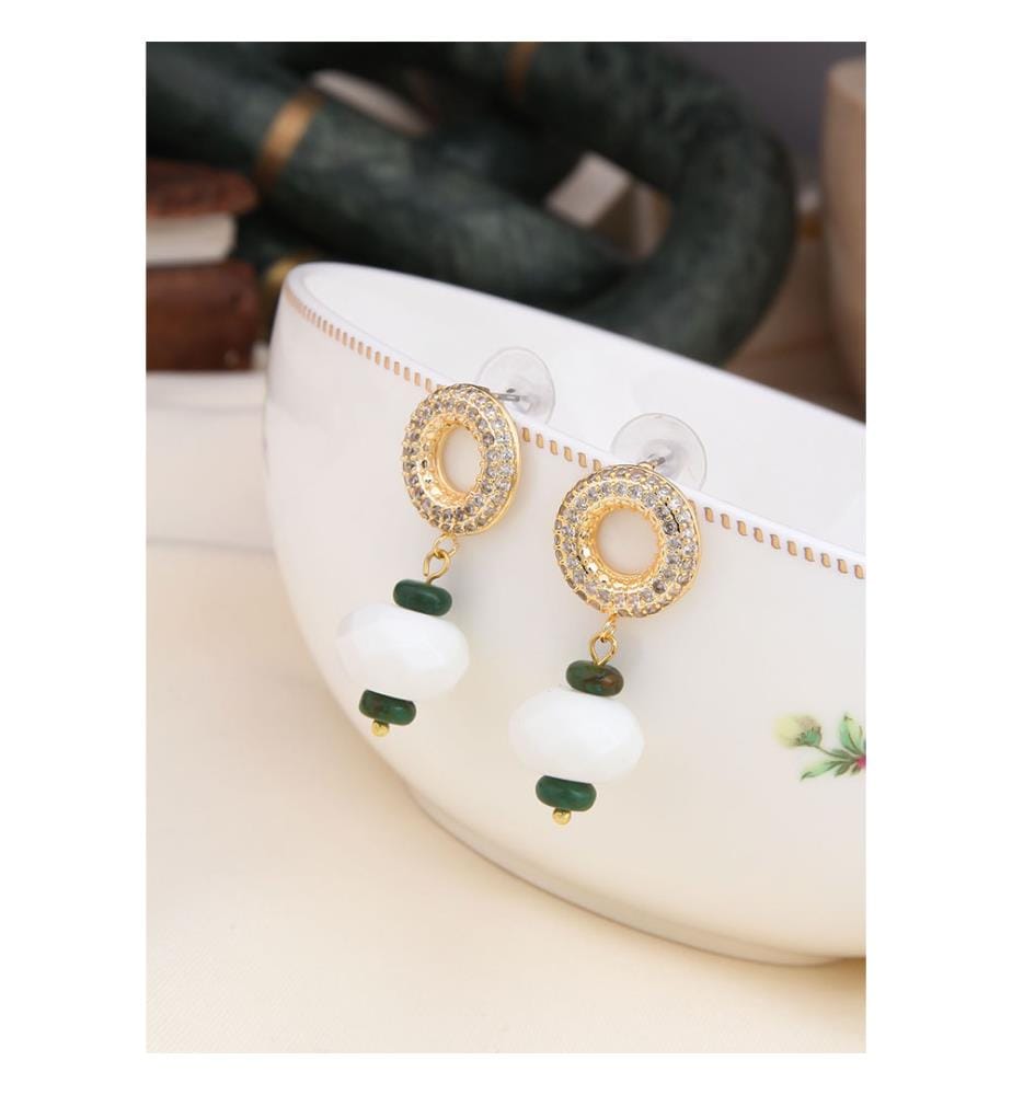 Boucles d'Oreilles Zircon et Pierre de Lune - Blanc