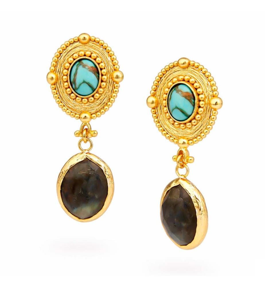 Boucles d'Oreilles Labradorite et Turquoise - Gris et Bleu