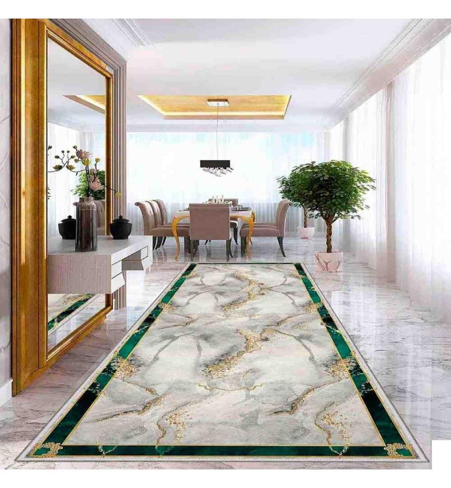 Tapis, crème, or, vert, 100% polyester, 80 x 300 cm