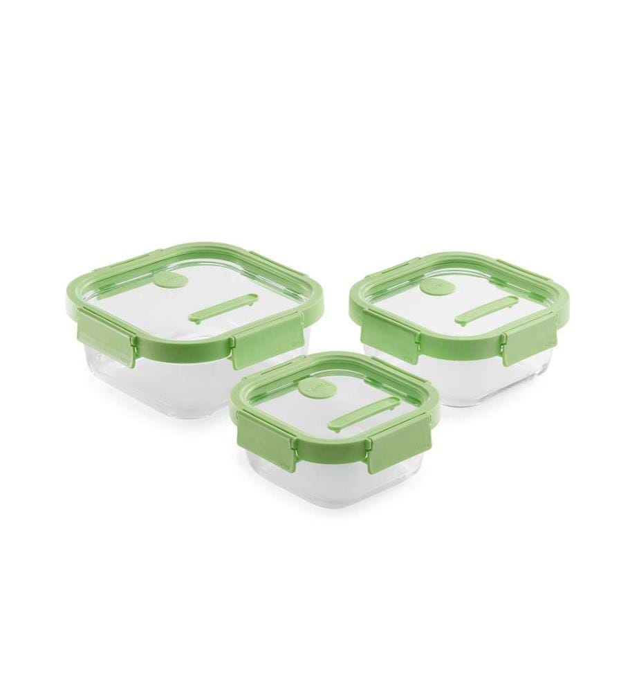Lot de 3 Récipients en Verre - Vert et Transparent