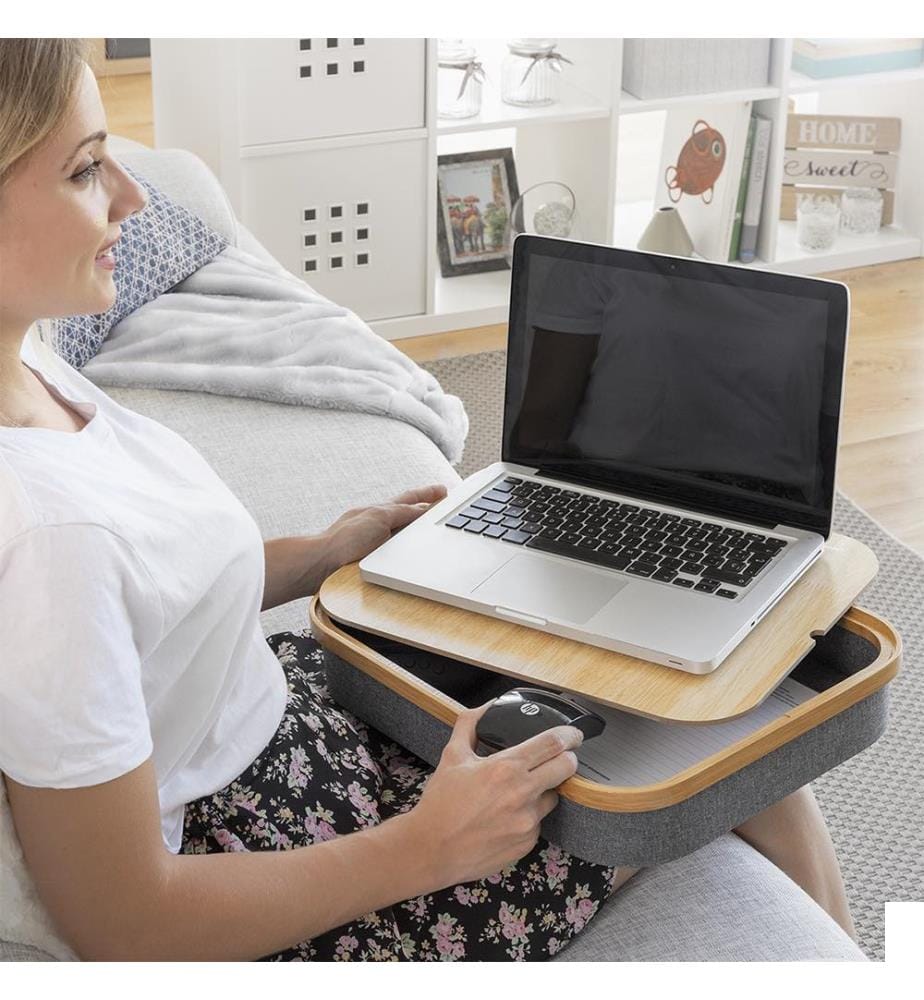 Bureau Portable avec Plateau de Rangement Larage - Marron