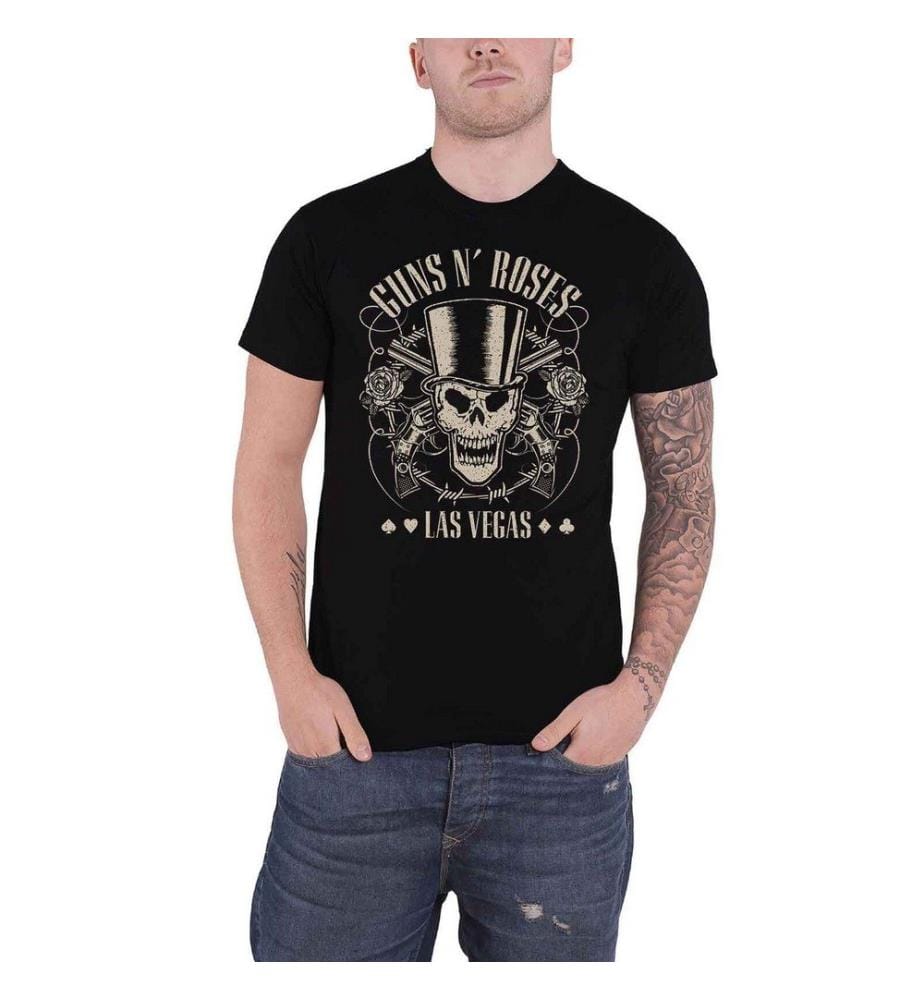Guns N Roses - T-shirt TOP HAT, SKULL & PISTOLS LAS VEGAS - Adulte