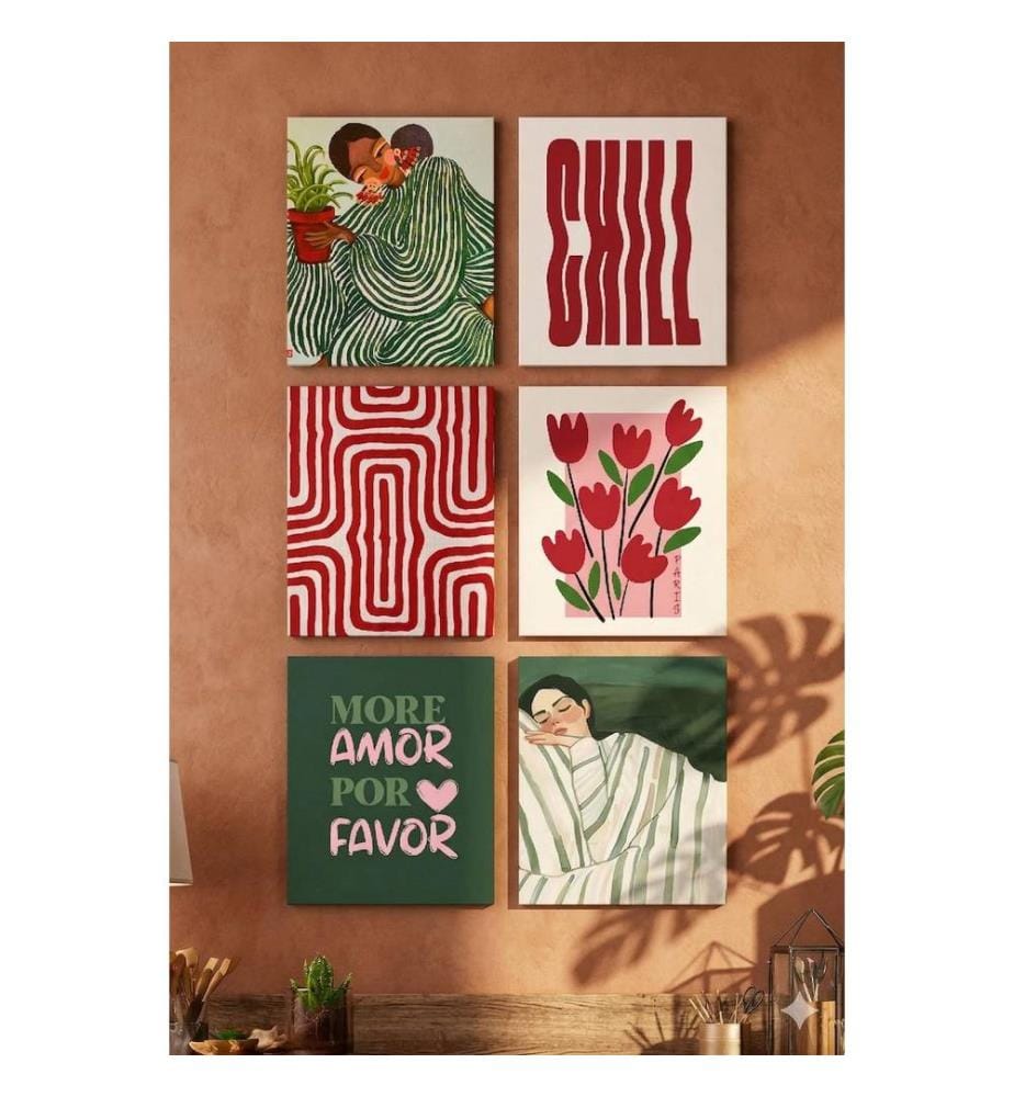 Tableau décoratif sur toile, 6 pièces, 100 % toile, multicolore