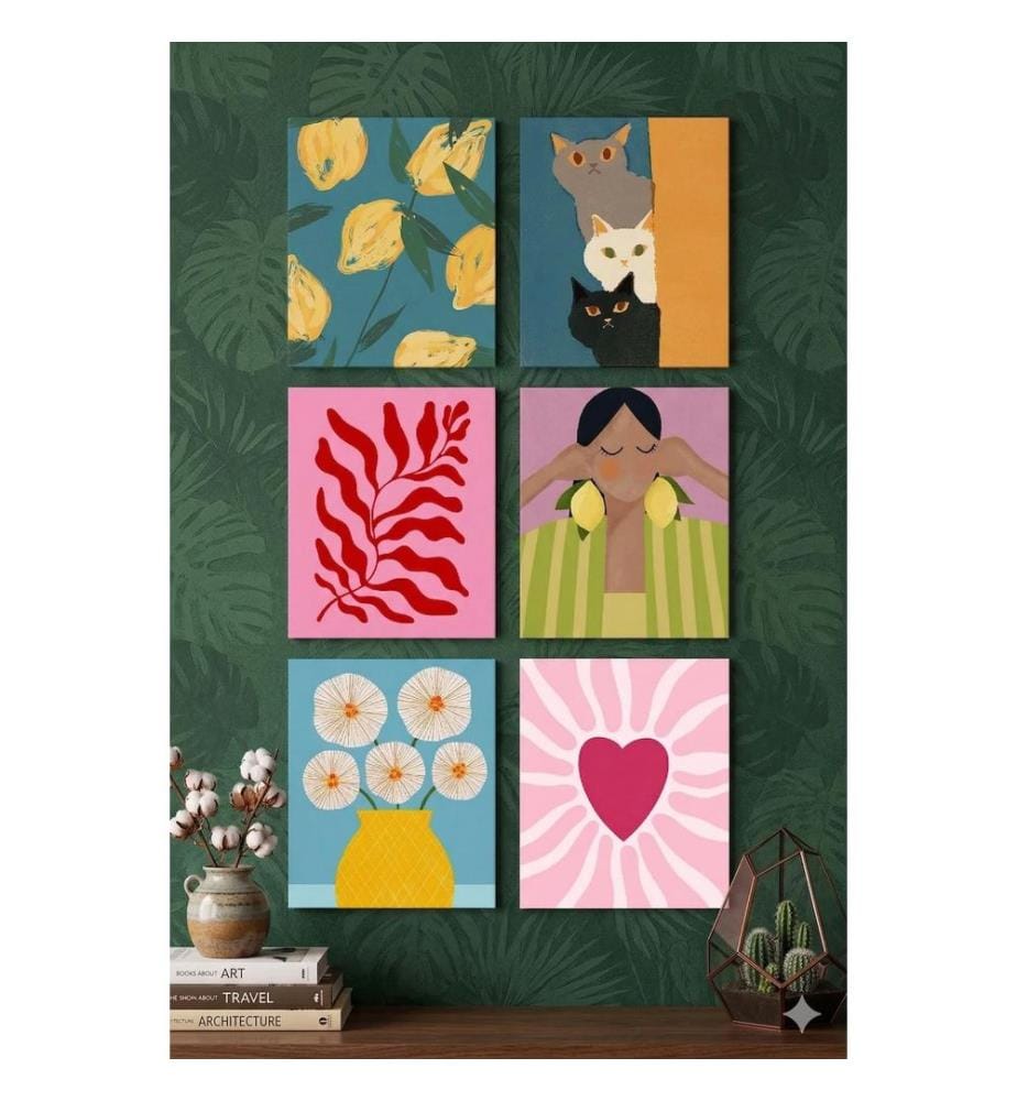 Tableau décoratif sur toile, 6 pièces, 100 % toile, multicolore
