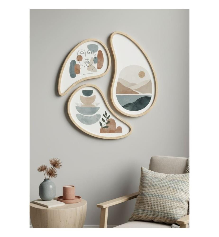 Tableau décoratif encadré en MDF, 3 pièces, 100 % MDF, multicolore