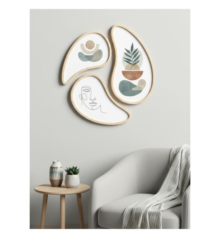 Tableau décoratif encadré en MDF, 3 pièces, 100 % MDF, multicolore