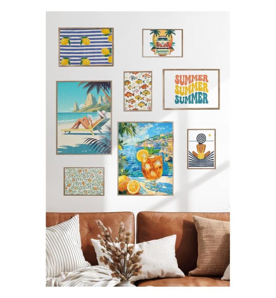Tableau décoratif encadré, 8 pièces, 100 % bois massif, multicolore