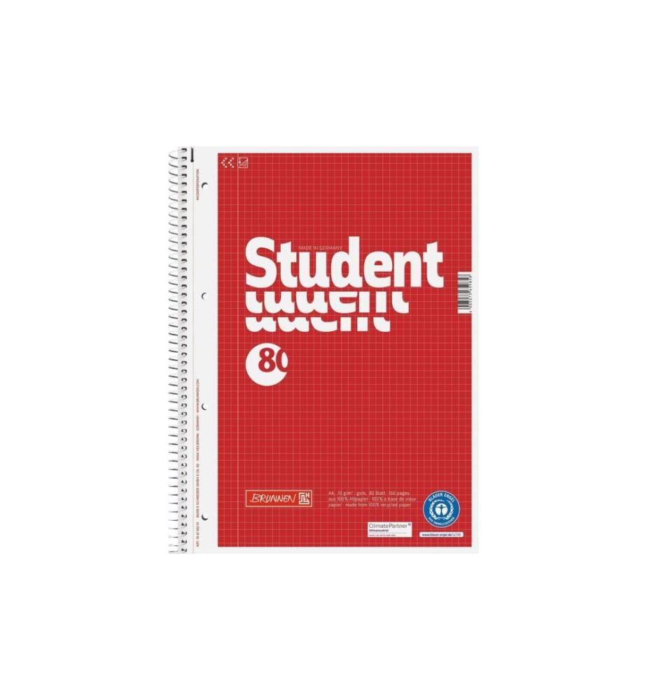 Brunnen Cahier A4 Recycling A4, Quadrillé, 80 feuilles
