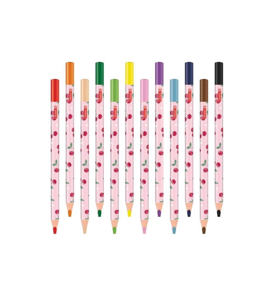Brunnen Crayons de couleur Fruity Love Rose / rouge, 12 pièces