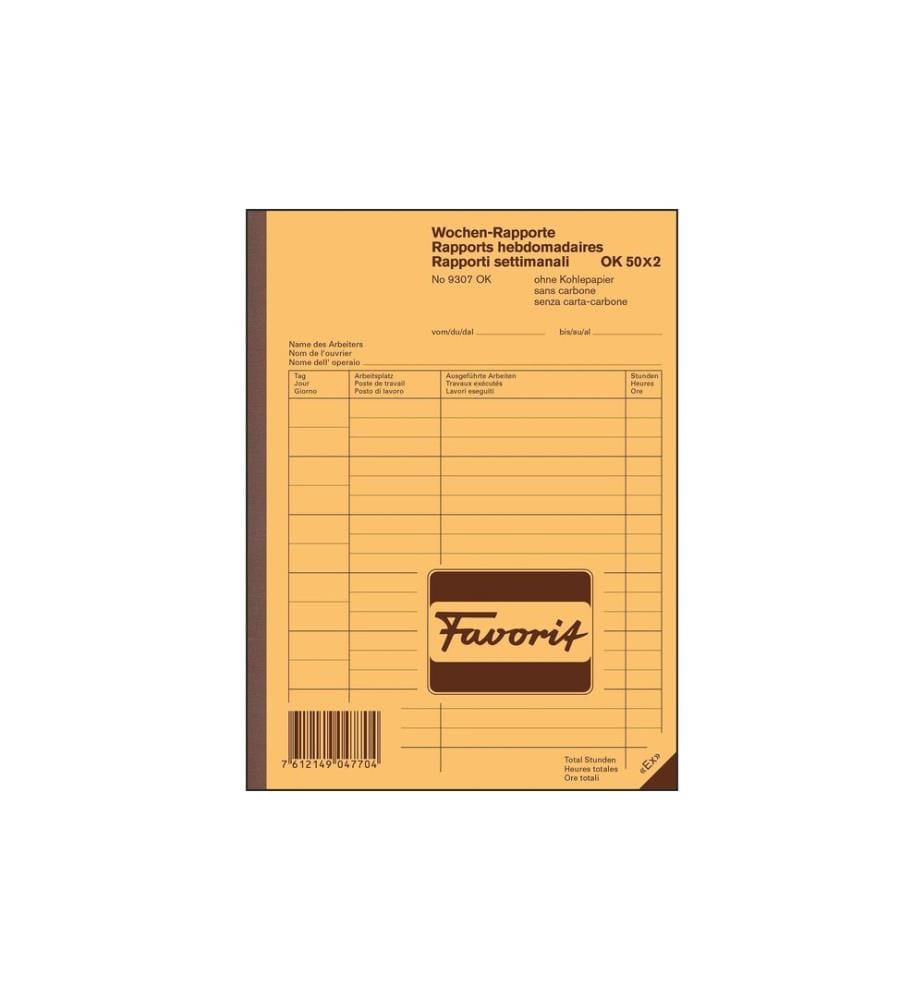 Bloc de duplication Favorit 156 x 210 mm, Rapports hebdomadaires
