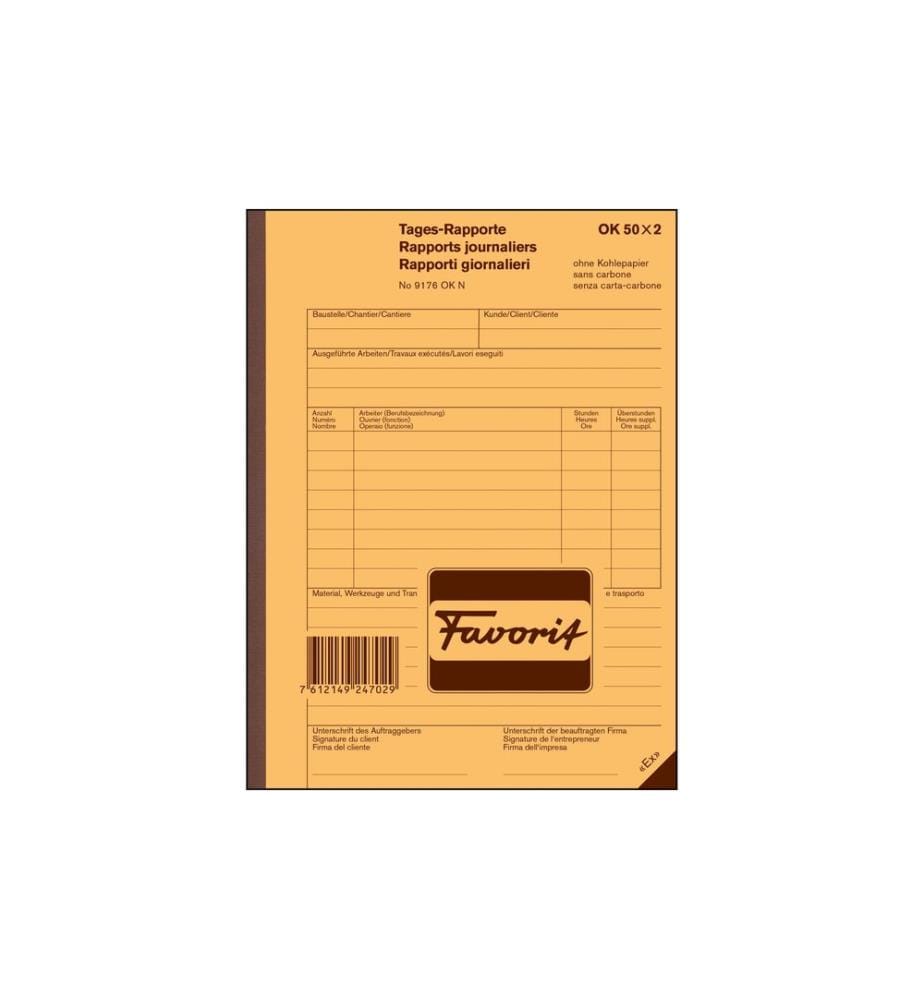 Bloc de duplication Favorit 156 x 210 mm Rapports journaliers, Blanc