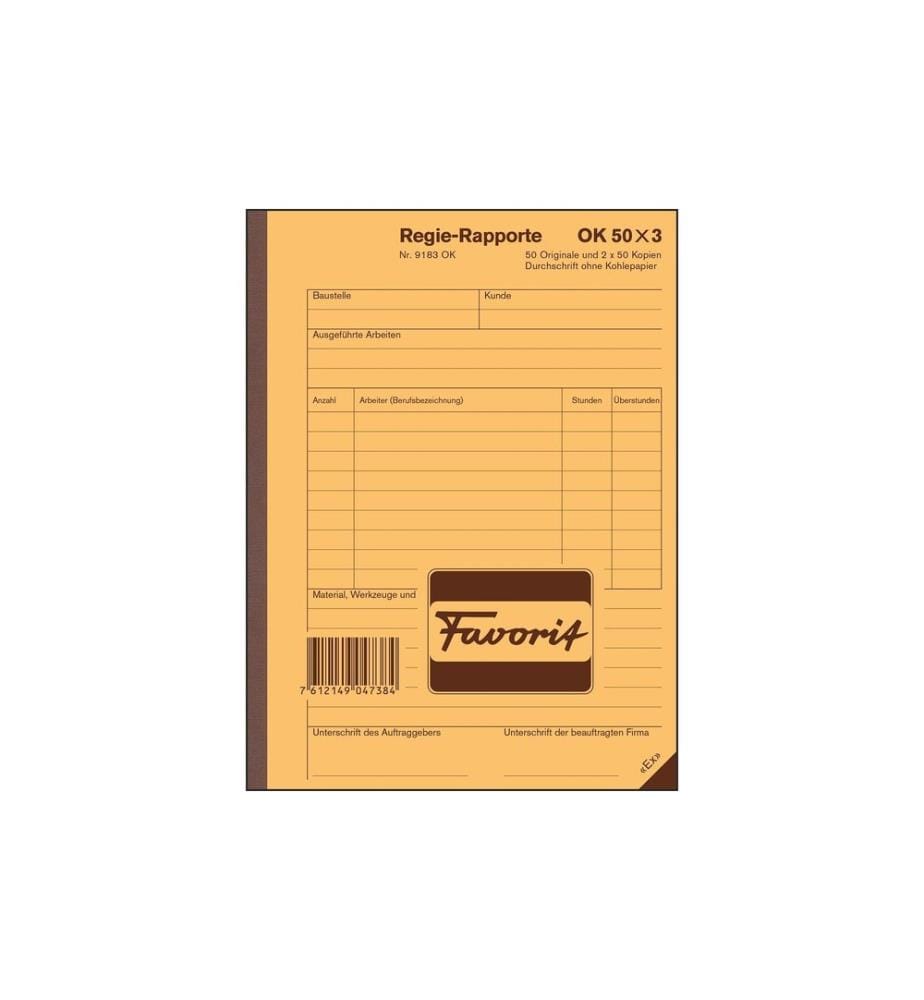 Favorit Bloc autocopiant 156 x 210 mm, Rapports de régie