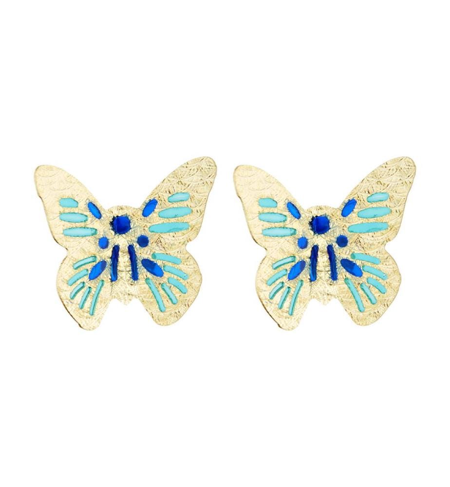 Boucles d'Oreilles en Or - Or Jaune et Bleu