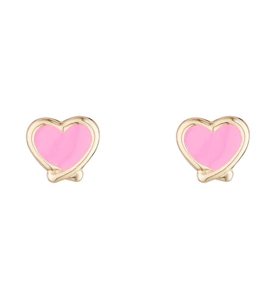 Boucles d'Oreilles Coeurs rosés - Or Jaune 375/1000