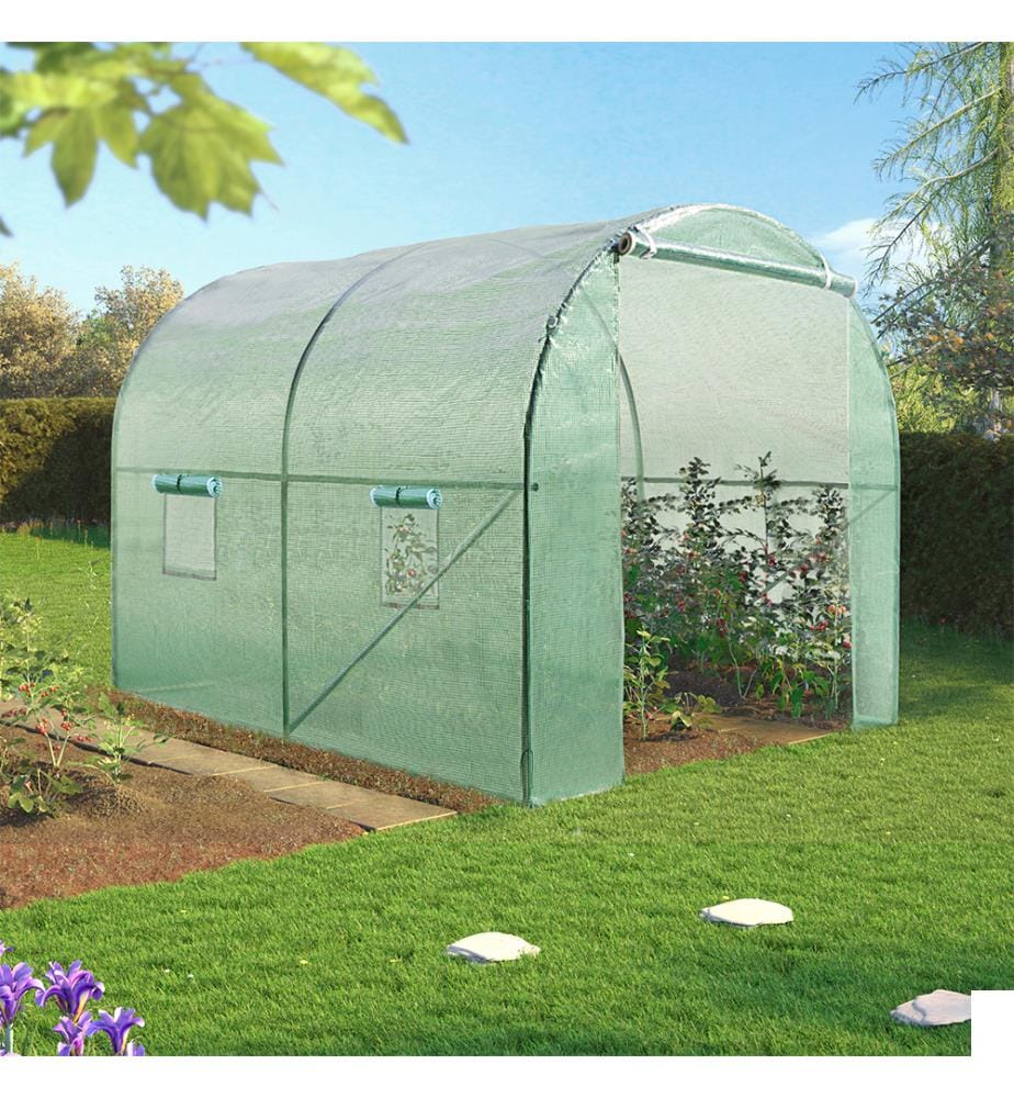 Serre tunnel de jardin 6m² bâche renforcée 130 gr/m² - Vert