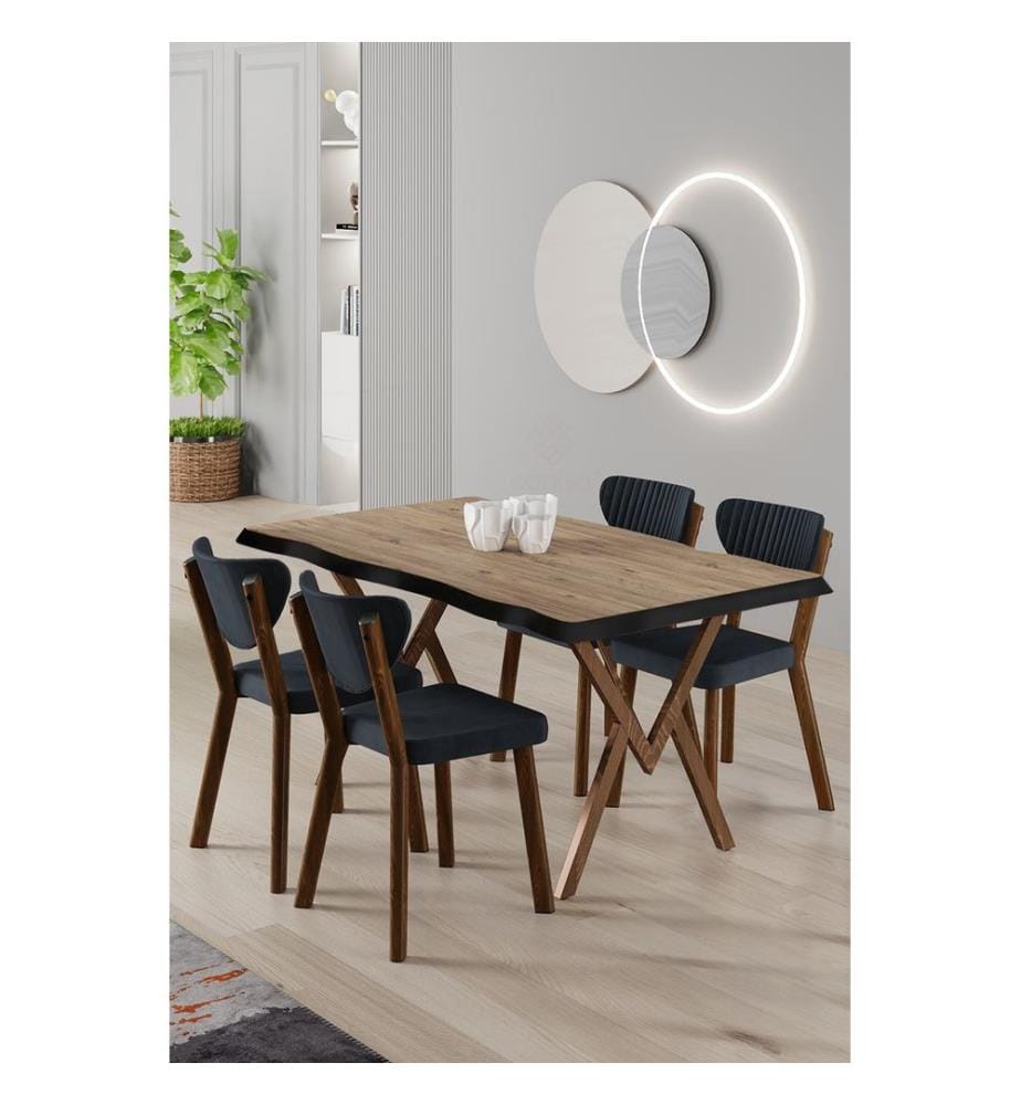 Ensemble table et chaises de salle à manger, 5 pièces, 100 % MDF, pin de l'Atlantique, anthracite