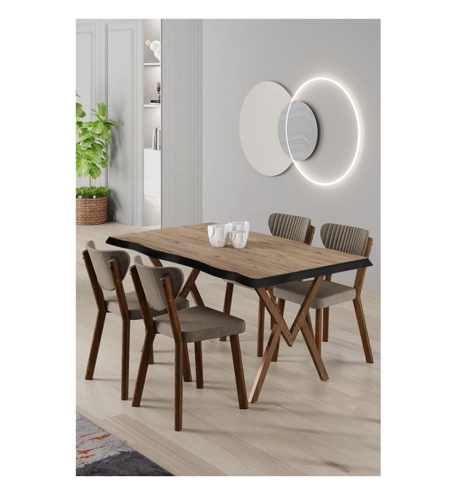 Ensemble table et chaises de salle à manger, 5 pièces, 100 % MDF, pin de l'Atlantique, cappuccino