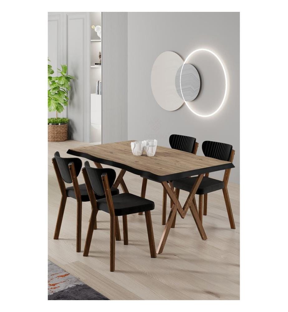 Ensemble table et chaises de salle à manger, 5 pièces, 100 % MDF, pin de l'Atlantique, noir