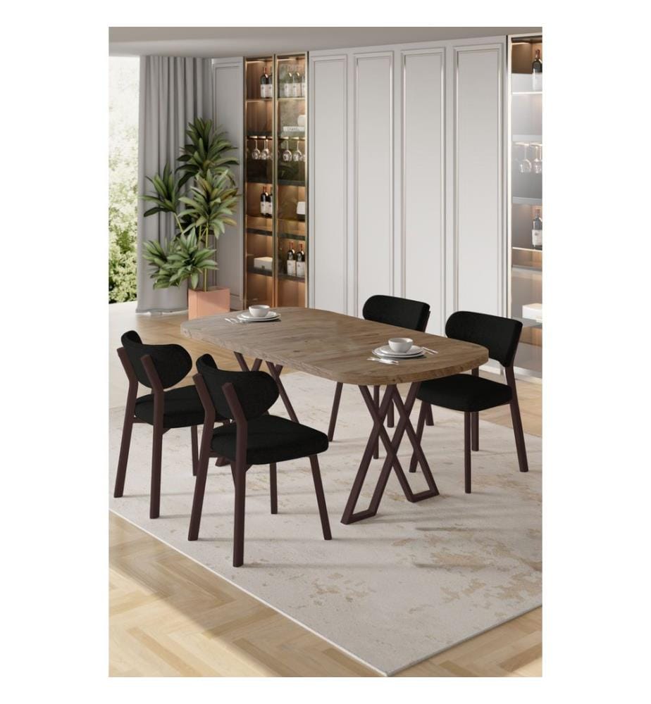 Ensemble table et chaises de salle à manger, 5 pièces, 100 % MDF, pin de l'Atlantique, noir