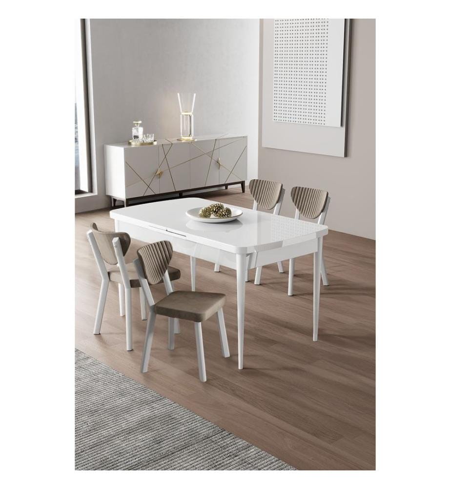 Ensemble table et chaises extensibles, 5 pièces, panneaux de particules mélaminés, blanc, cappuccino