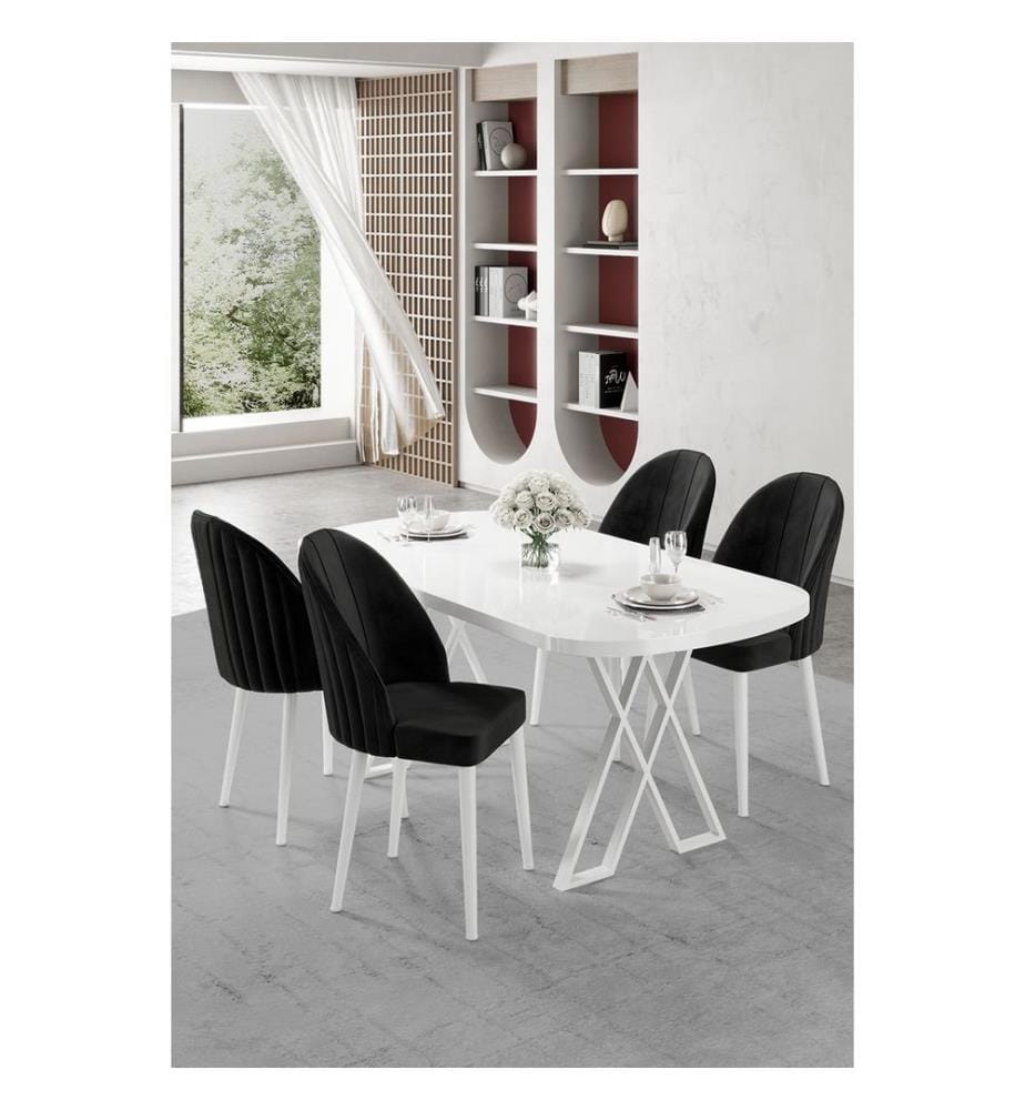Ensemble table et chaises de salle à manger, 5 pièces, 100 % MDF, blanc et noir