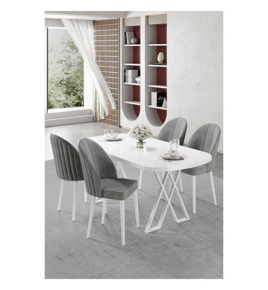 Ensemble table et chaises de salle à manger, 5 pièces, 100 % MDF, blanc et gris
