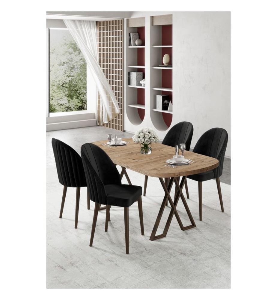 Ensemble table et chaises de salle à manger, 5 pièces, 100 % MDF, pin de l'Atlantique, noir