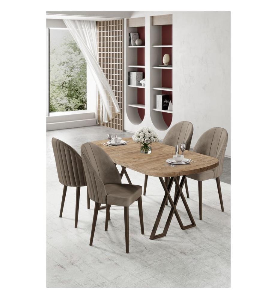 Ensemble table et chaises de salle à manger, 5 pièces, 100 % MDF, pin de l'Atlantique, cappuccino