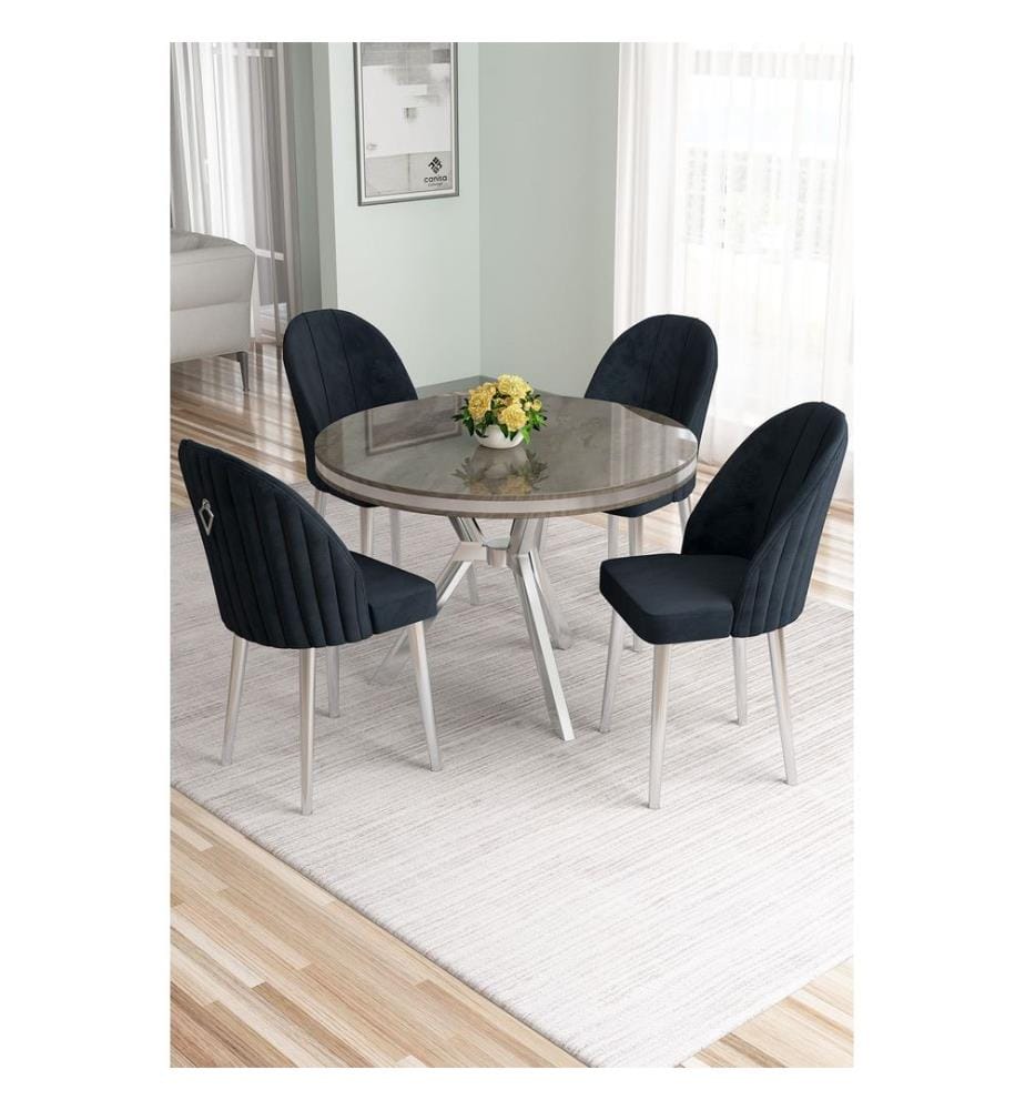 Ensemble table et chaises de salle à manger, 5 pièces, panneau 100 % laqué, anthracite, chromé
