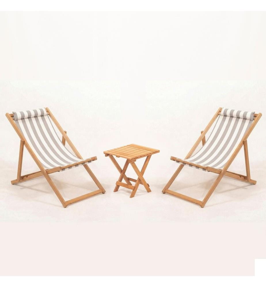 Ensemble table et chaises de jardin, 3 pièces, 100 % bois de ronce, gris et blanc